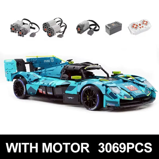 Valkyrie Racer Prototype Le Mans building blocks set 3069 pieces – 59.2 cm electric teal LMP hypercar with race livery number 000 – Blocks Racer