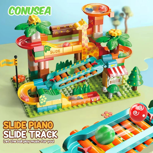 Slide Blocks Marble Run 3D Building Brick Set for Kids