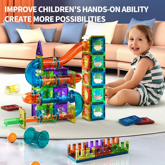 Magnetic Tiles Marble Run – Clear 3D STEM Building Blocks
