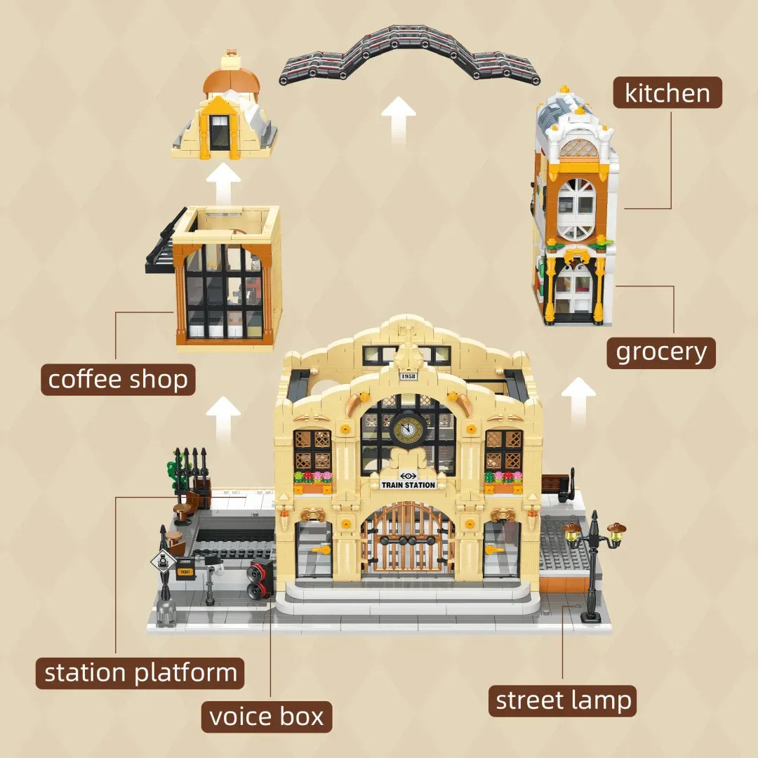 The Vintage Steam Train Station | 3220pcs