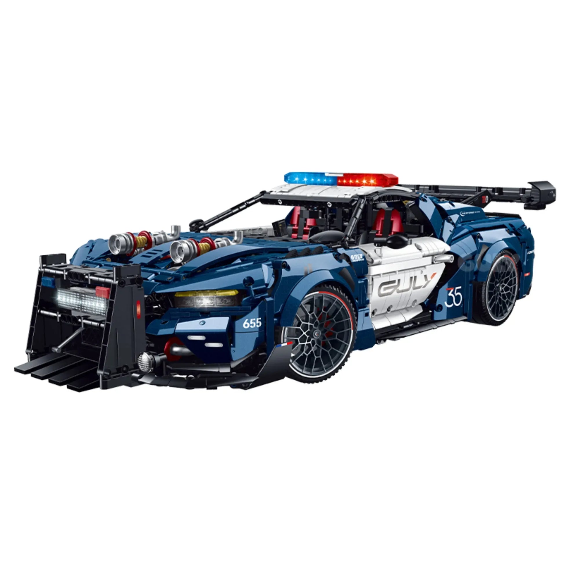 Turbocharged Mustang Police Car building blocks set 3975 pieces – 60 cm 1:8 scale wide-body police interceptor with LED light bar and push bumper – Blocks Racer