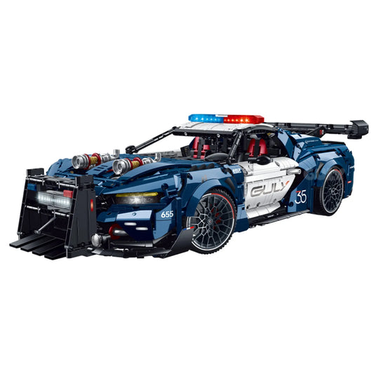Turbocharged Mustang Police Car building blocks set 3975 pieces – 60 cm 1:8 scale wide-body police interceptor with LED light bar and push bumper – Blocks Racer